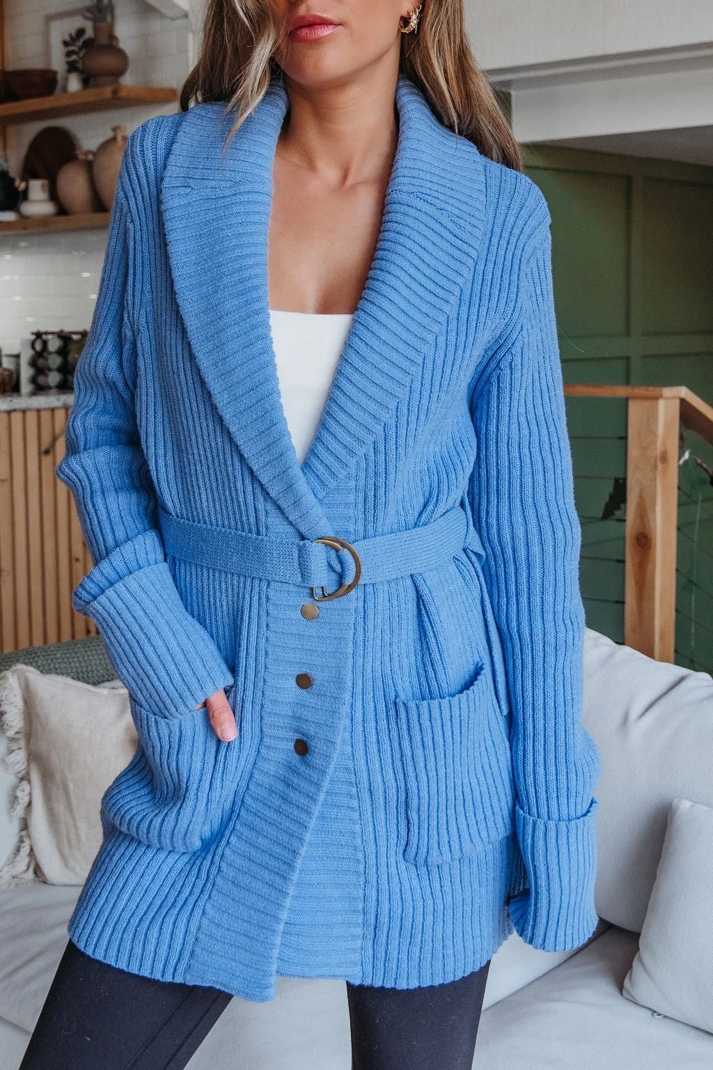 Blue Button Down Belted Cardigan - FINAL SALE - Image 10
