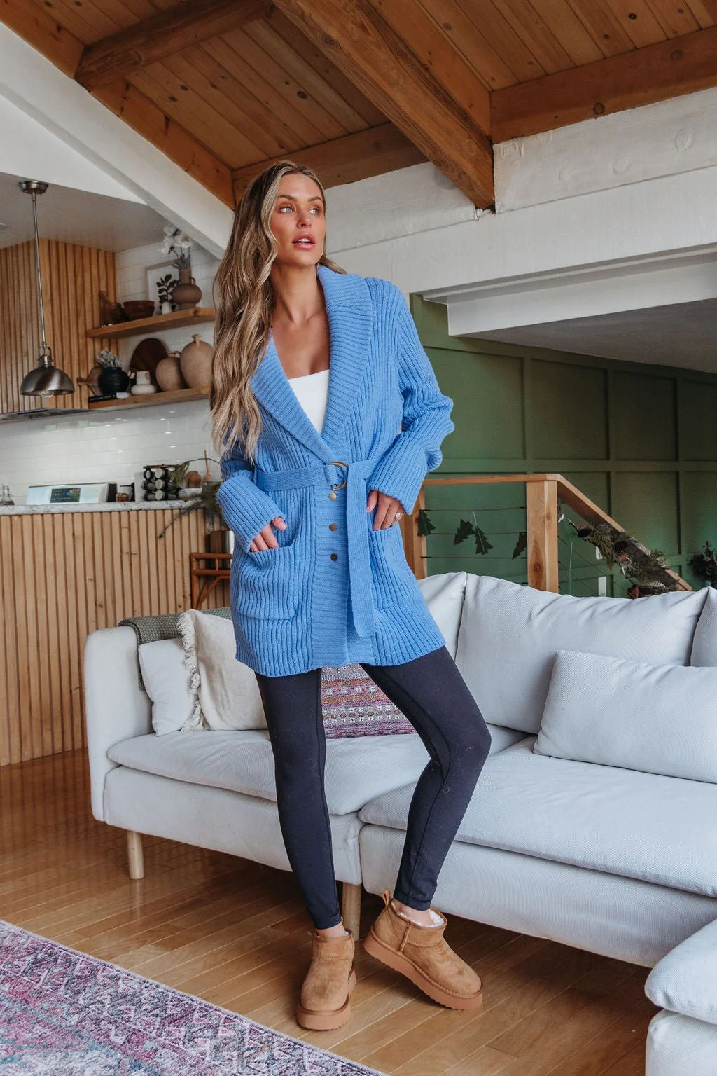 Blue Button Down Belted Cardigan - FINAL SALE - Image 2