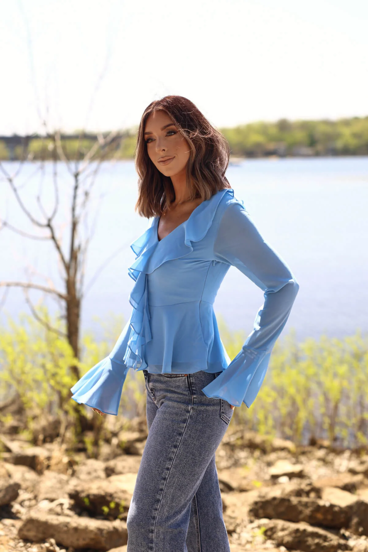 Blue Coastal Charm Ruffle Detail Blouse - FINAL SALE - Image 4
