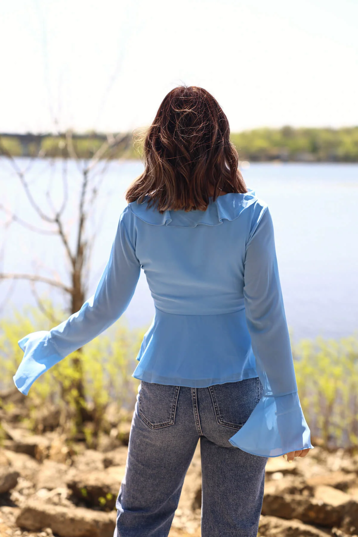 Blue Coastal Charm Ruffle Detail Blouse - FINAL SALE - Image 5