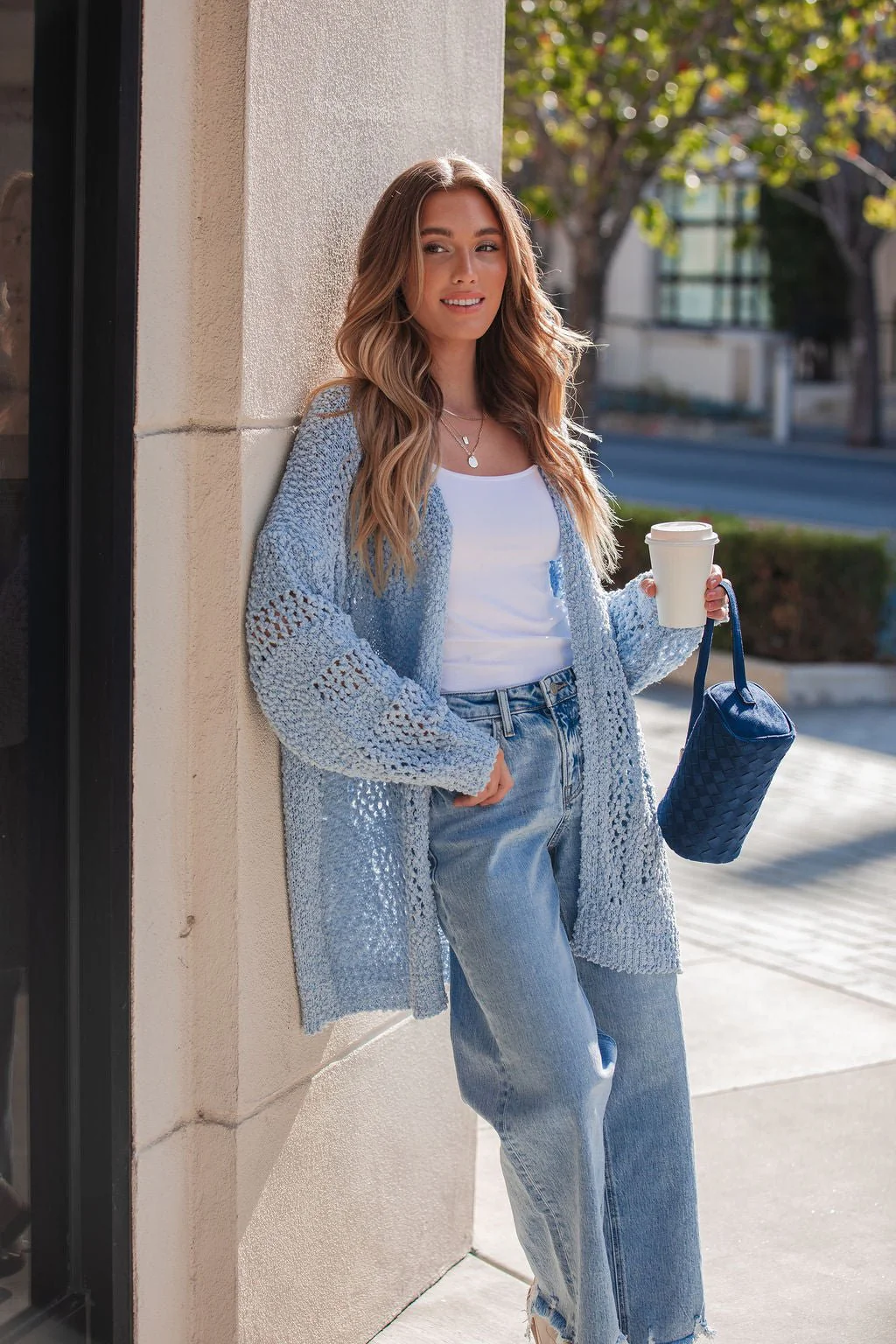 Blue Open Front Popcorn Kit Cardigan-FINAL SALE - Image 7