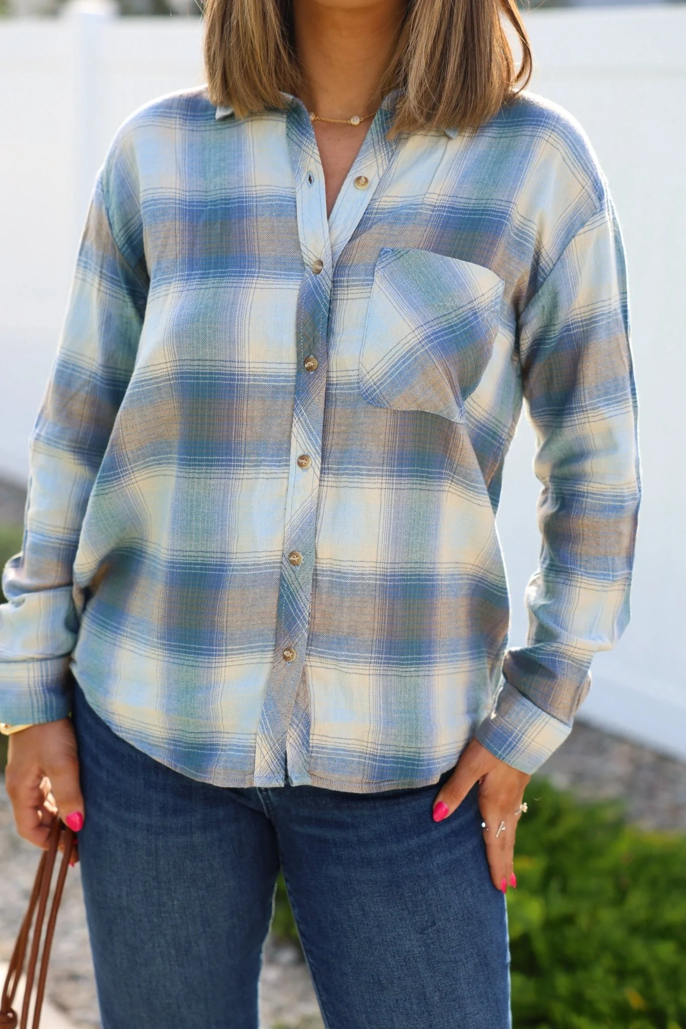 Blue Plaid Button Down Flannel Shirt - FINAL SALE - Image 3