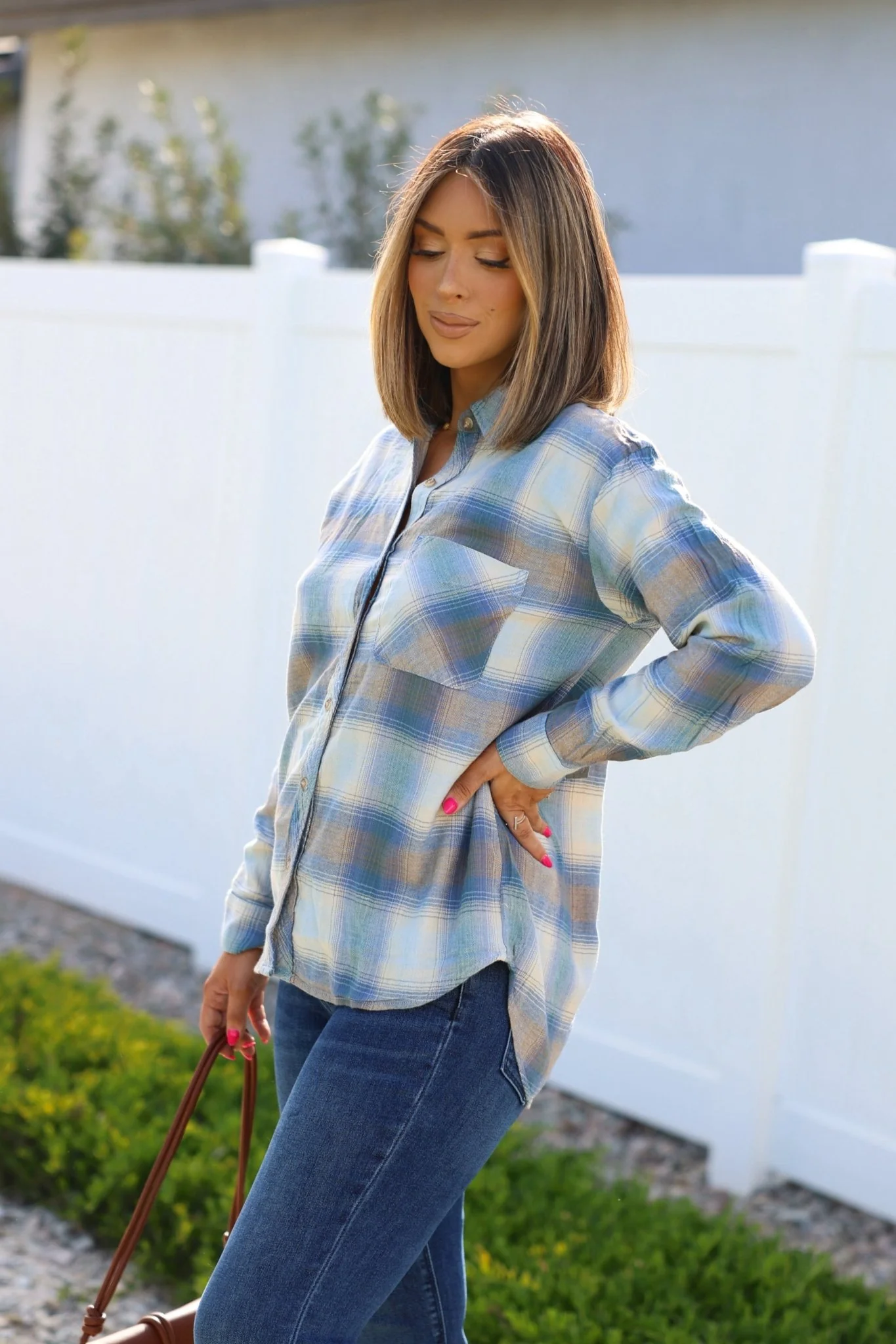 Blue Plaid Button Down Flannel Shirt - FINAL SALE - Image 4