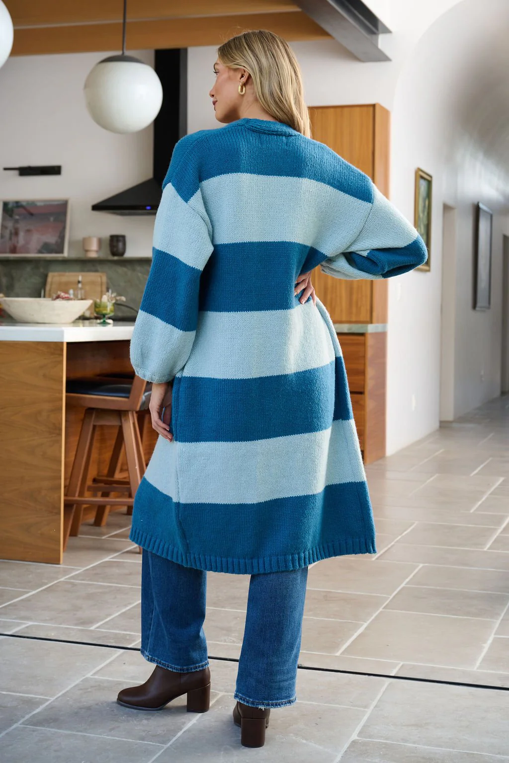 Blue Striped Open Front Duster Cardigan - FINAL SALE - Image 3