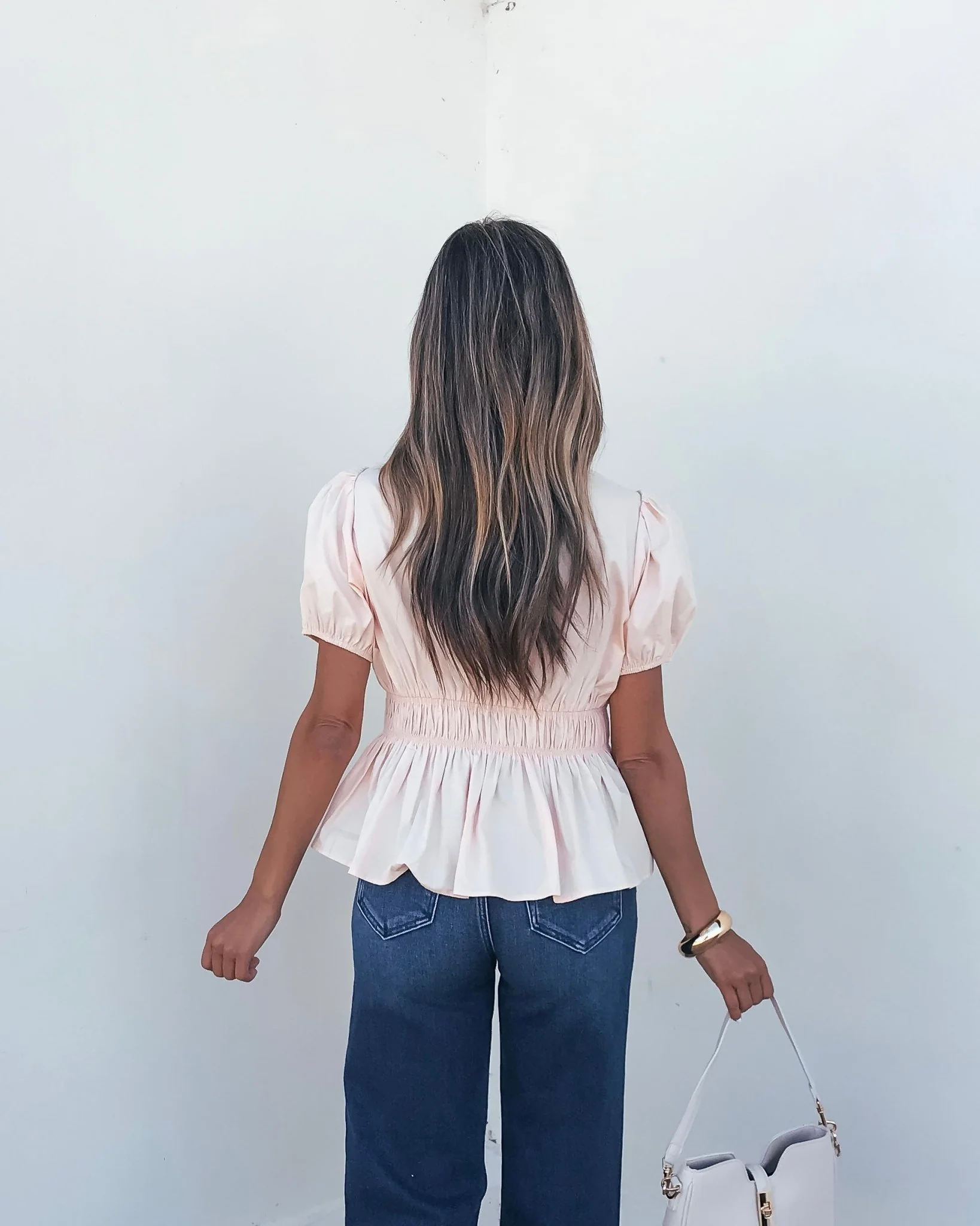 Blush Puff Sleeve Peplum Top - Image 3