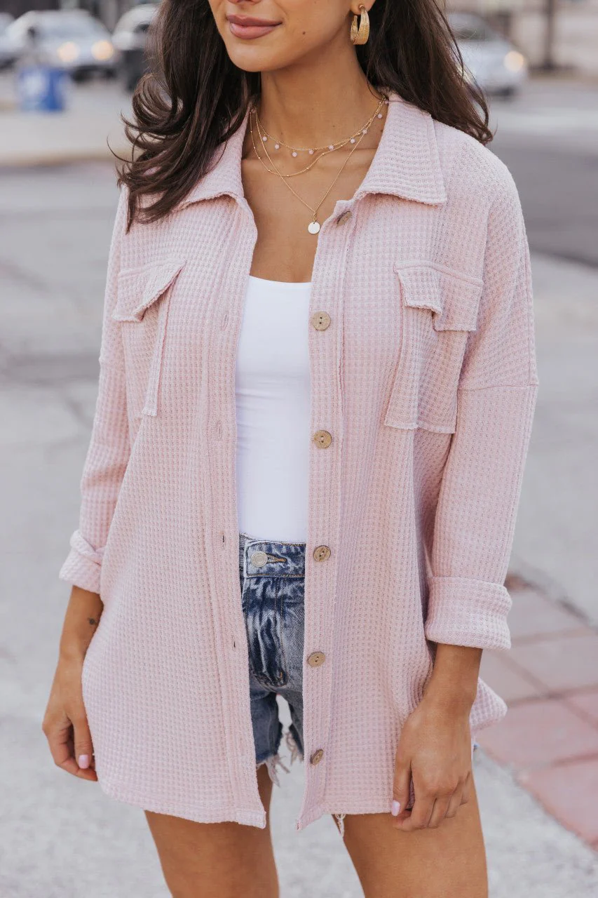 Blush Waffle Knit Shacket - Image 2