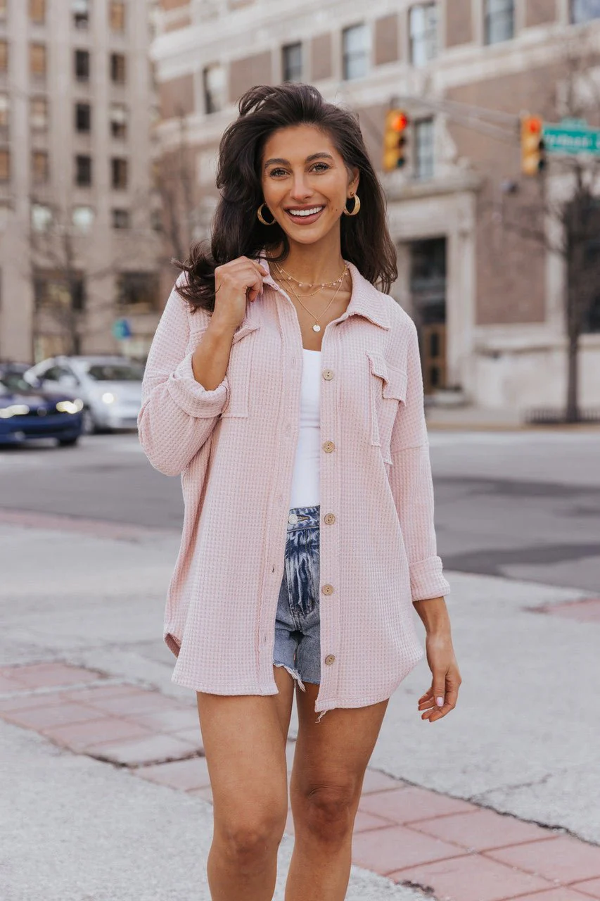 Blush Waffle Knit Shacket - Image 3