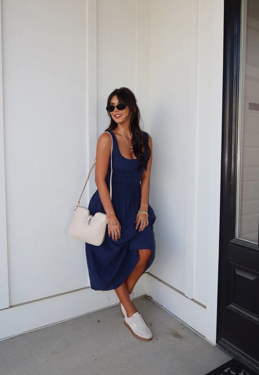 Bridget Navy Smocked Midi Dress - Image 4