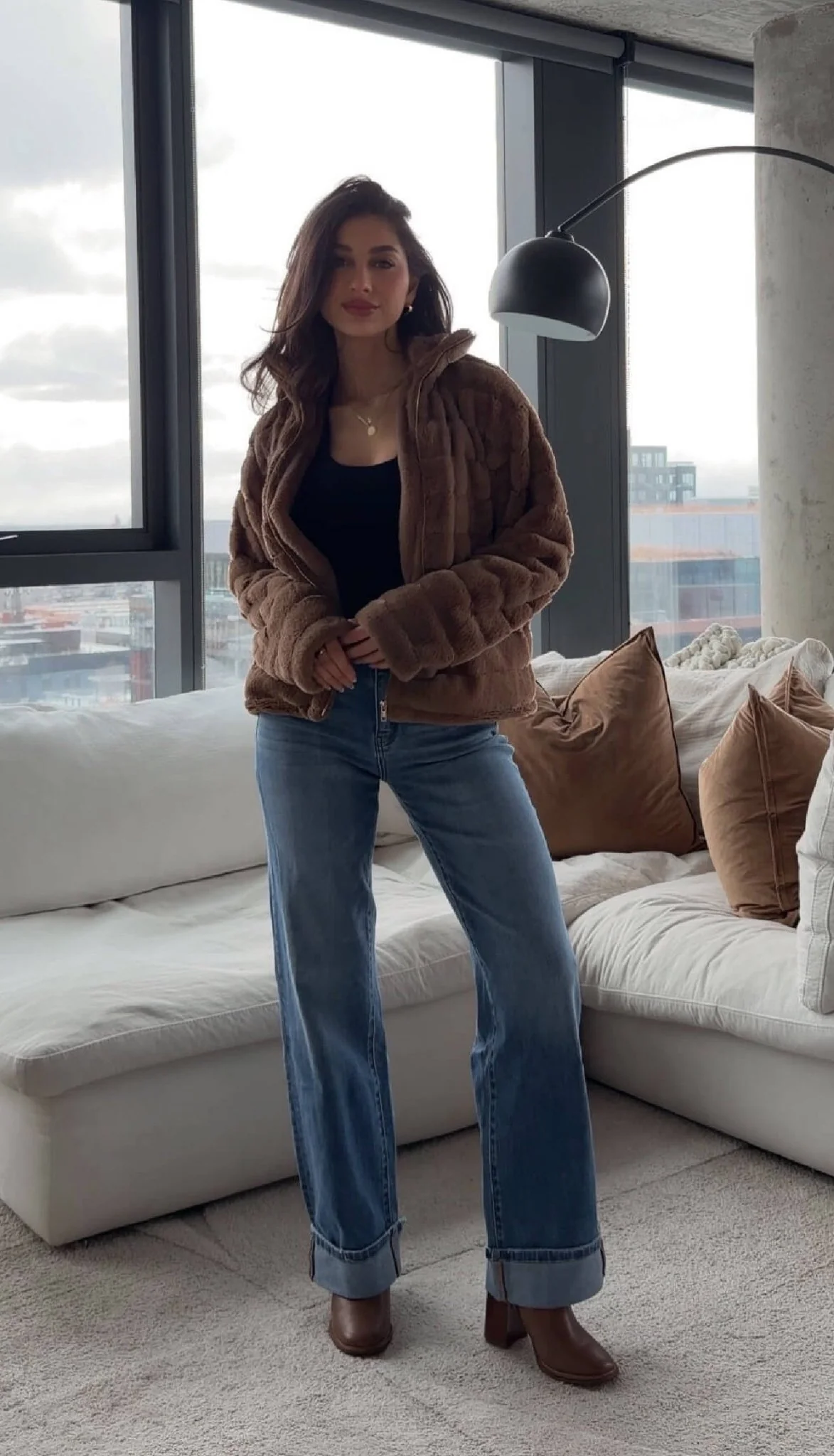 Brown Faux Fur Zip Collared Jacket - FINAL SALE