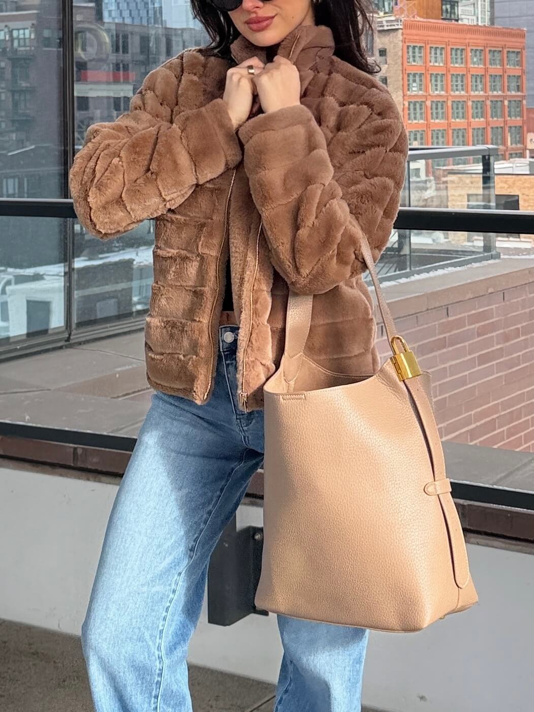 Brown Faux Fur Zip Collared Jacket - FINAL SALE - Image 4