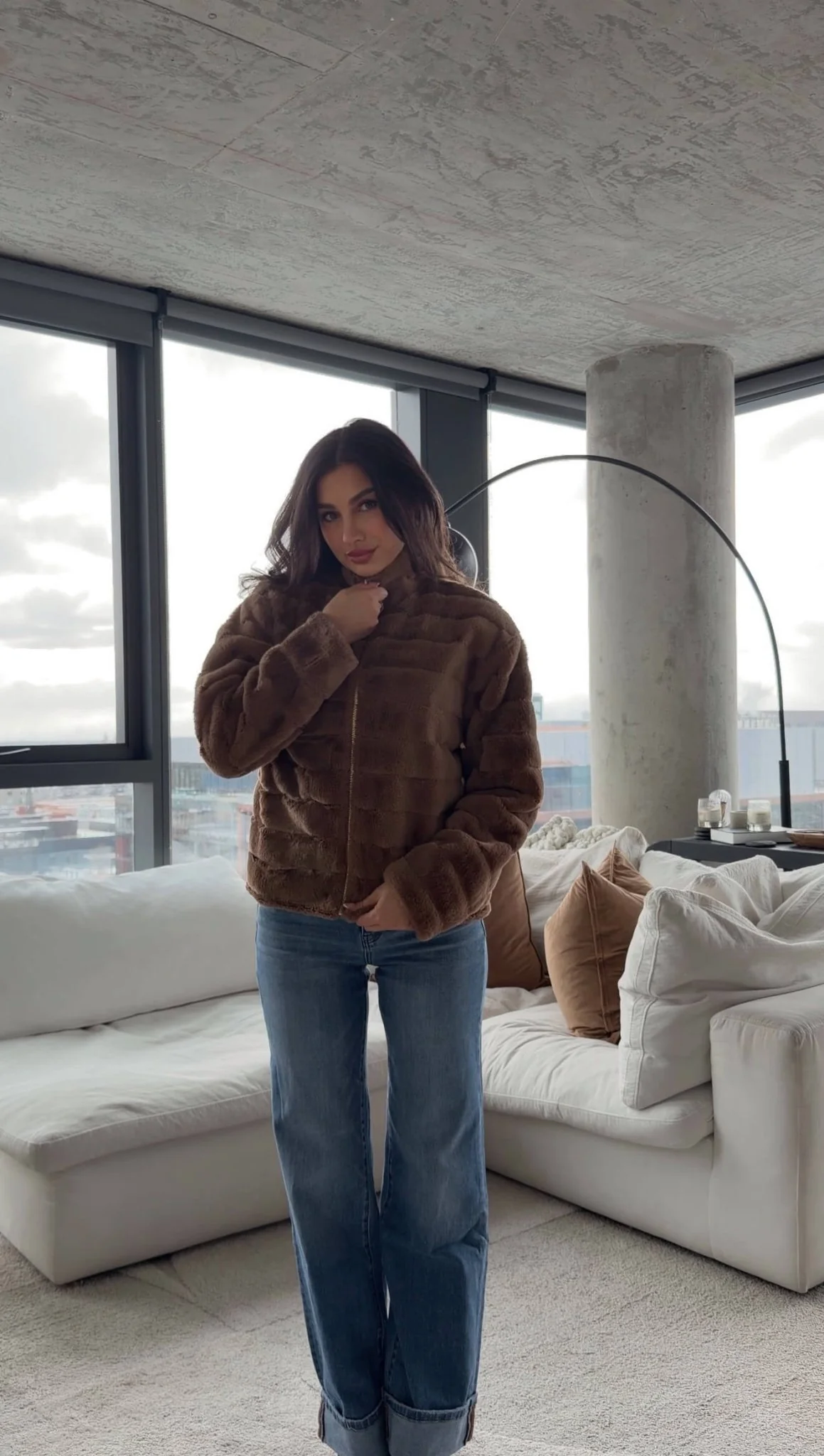 Brown Faux Fur Zip Collared Jacket - FINAL SALE - Image 7