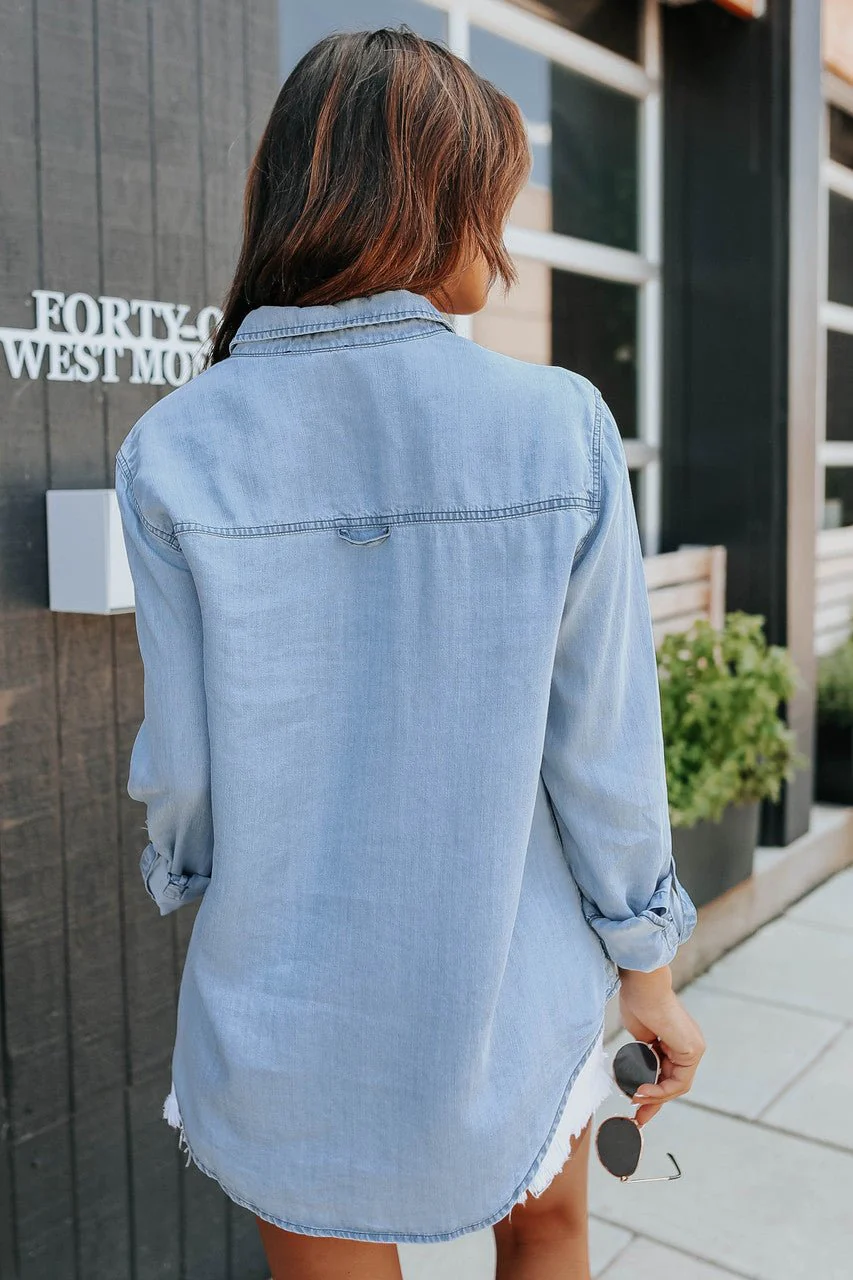 Button Down Light Wash Chambray Top - Image 3