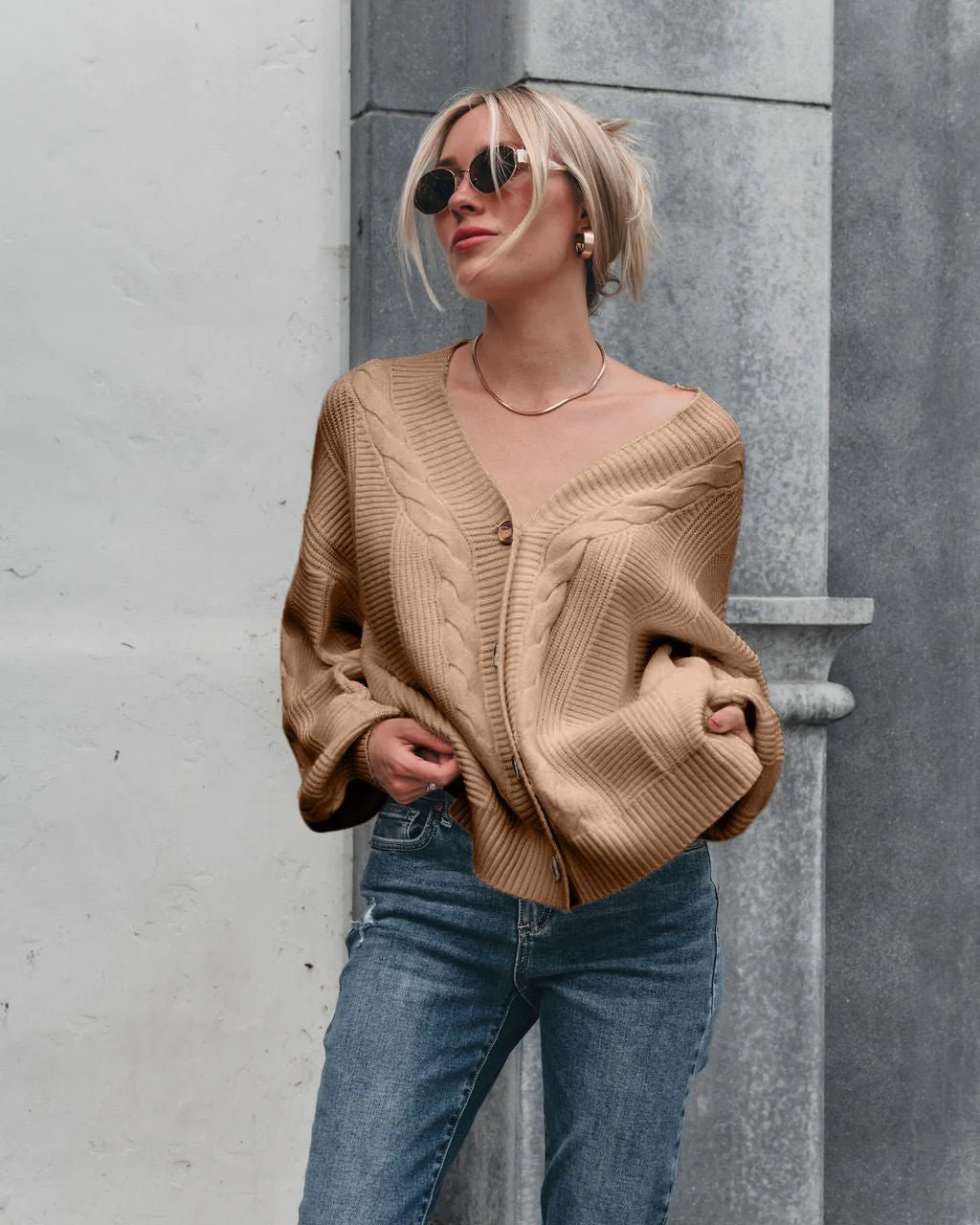 Camden Button Down Cardigan - Taupe - FINAL SALE - Image 3