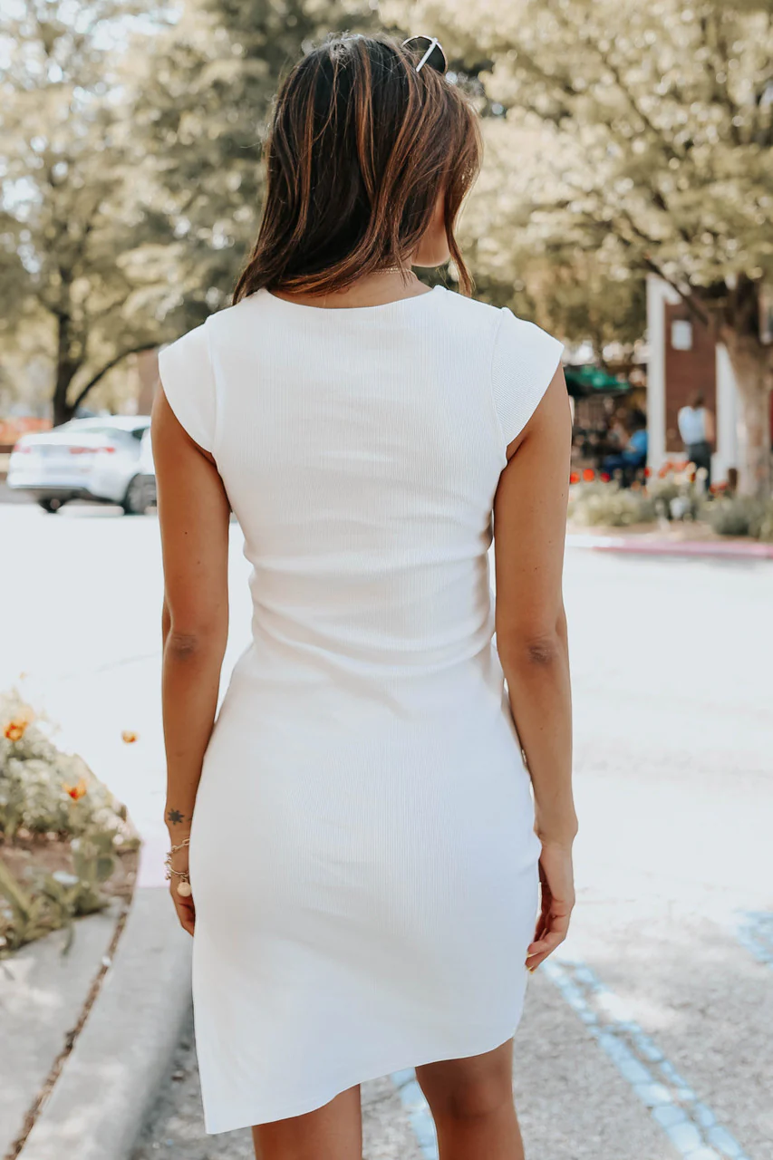 Cap Sleeve White Ribbed Mini Dress - Image 2