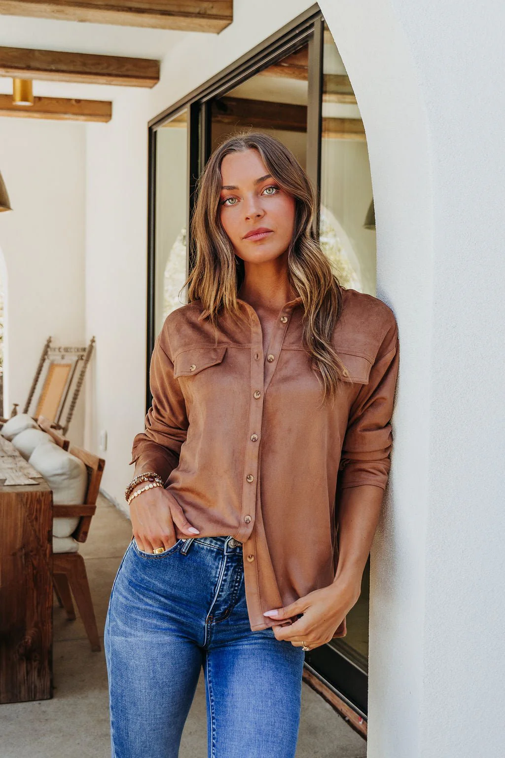 Carmel Brown Faux Suede Shacket - FINAL SALE - Image 4