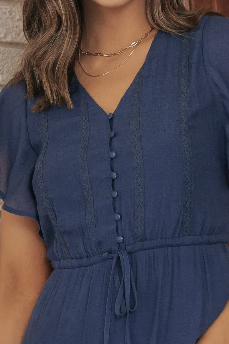 Celine Crochet Lace Tiered Boho Midi Dress - Navy - Image 10