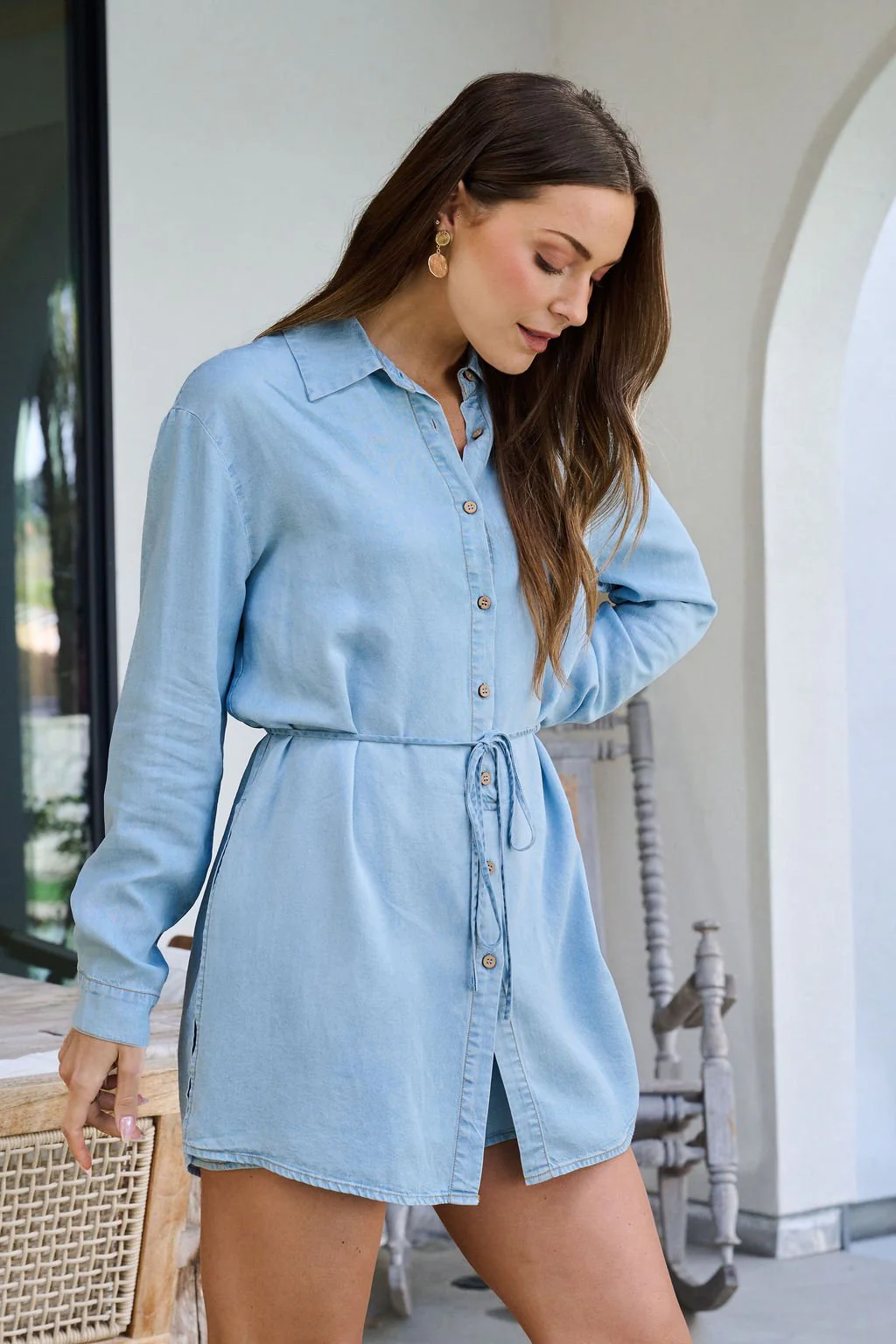 Chambray Tie Button Down Romper - Image 10