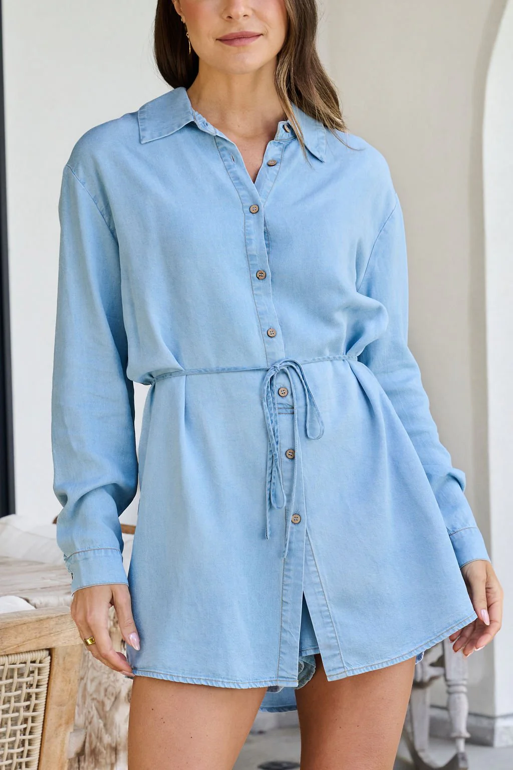 Chambray Tie Button Down Romper - Image 11
