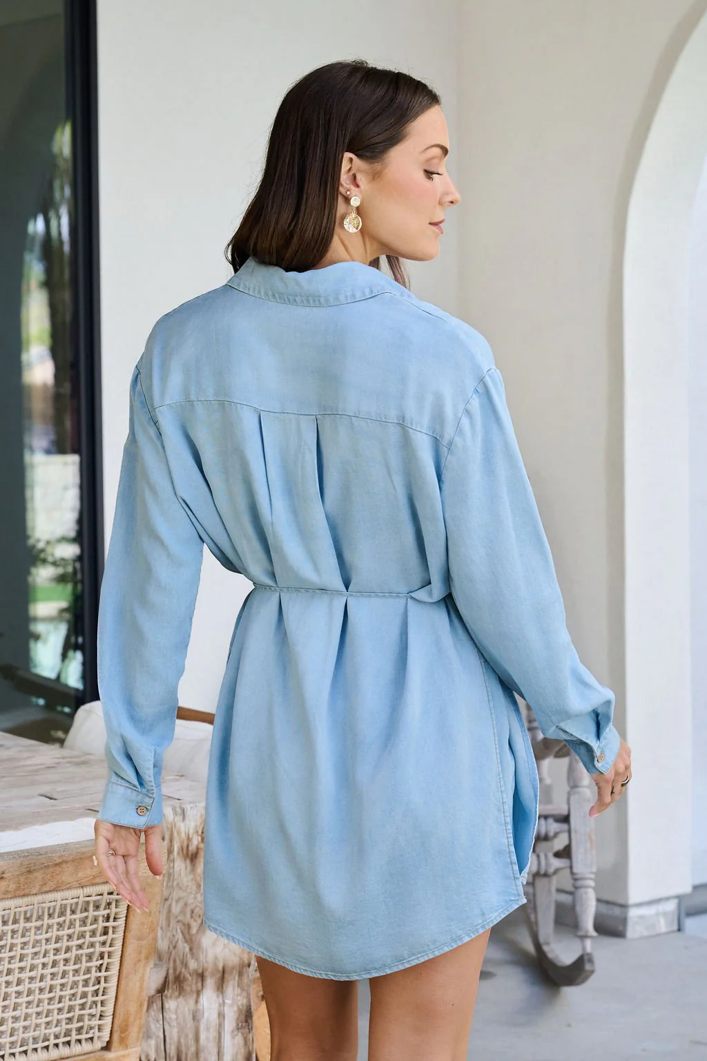 Chambray Tie Button Down Romper - Image 12