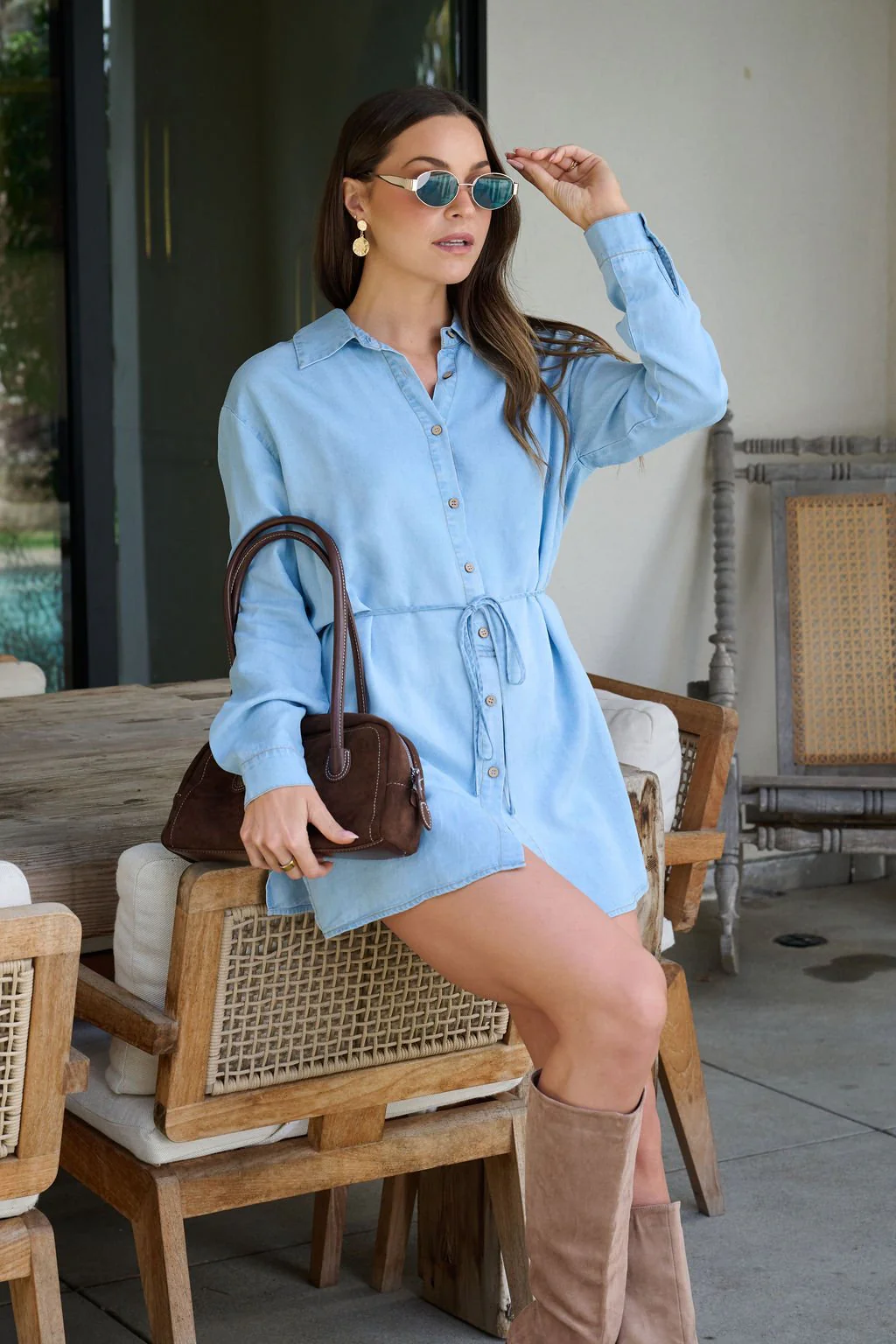 Chambray Tie Button Down Romper - Image 6