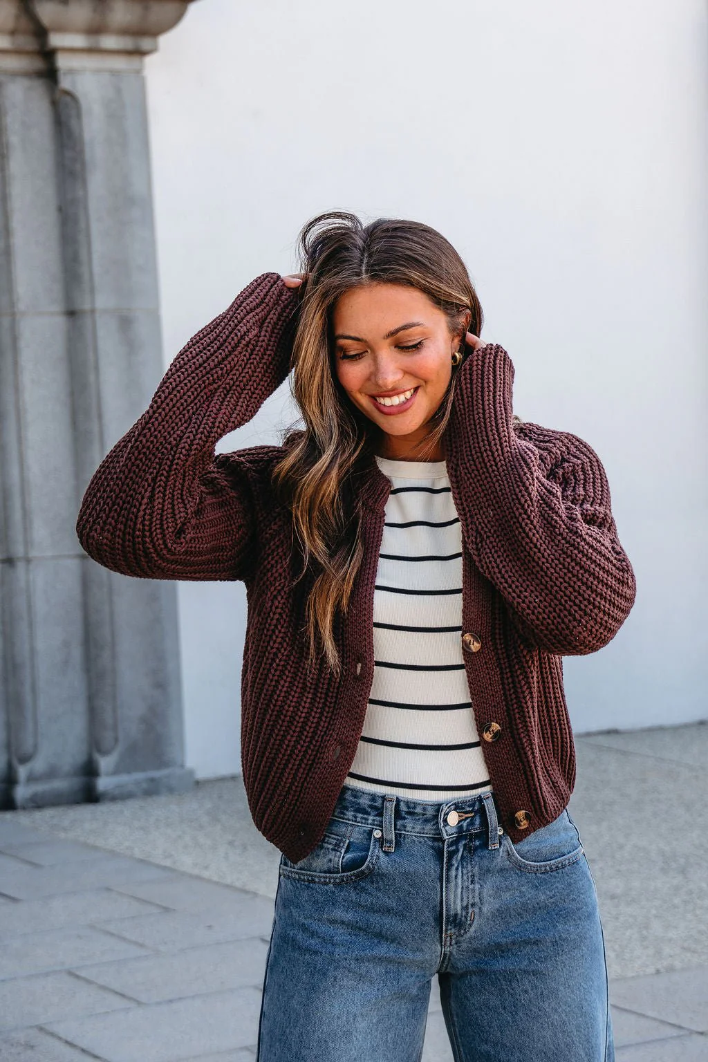Chunky Brown Button Down Cardigan-FINAL SALE - Image 3