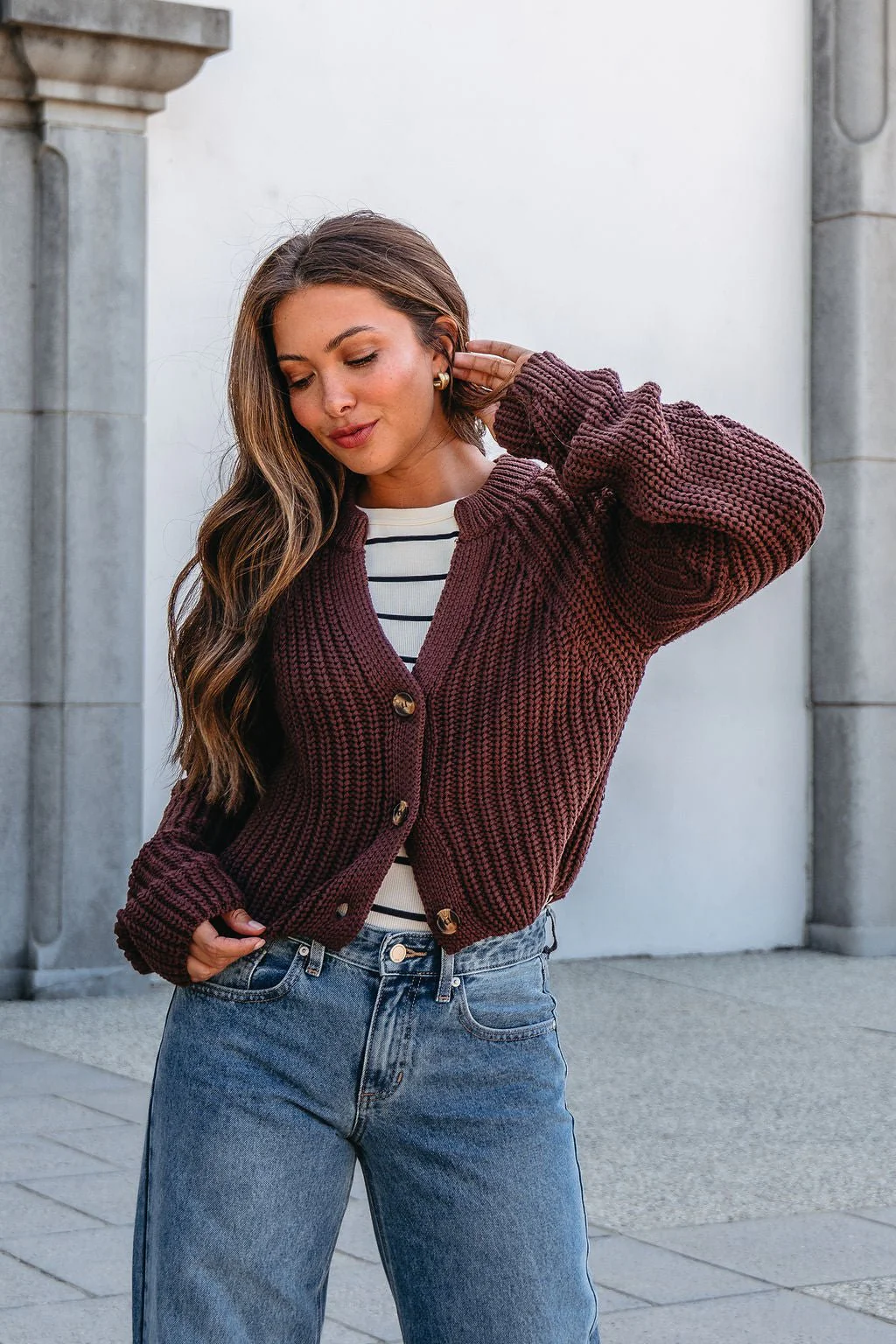 Chunky Brown Button Down Cardigan-FINAL SALE - Image 4