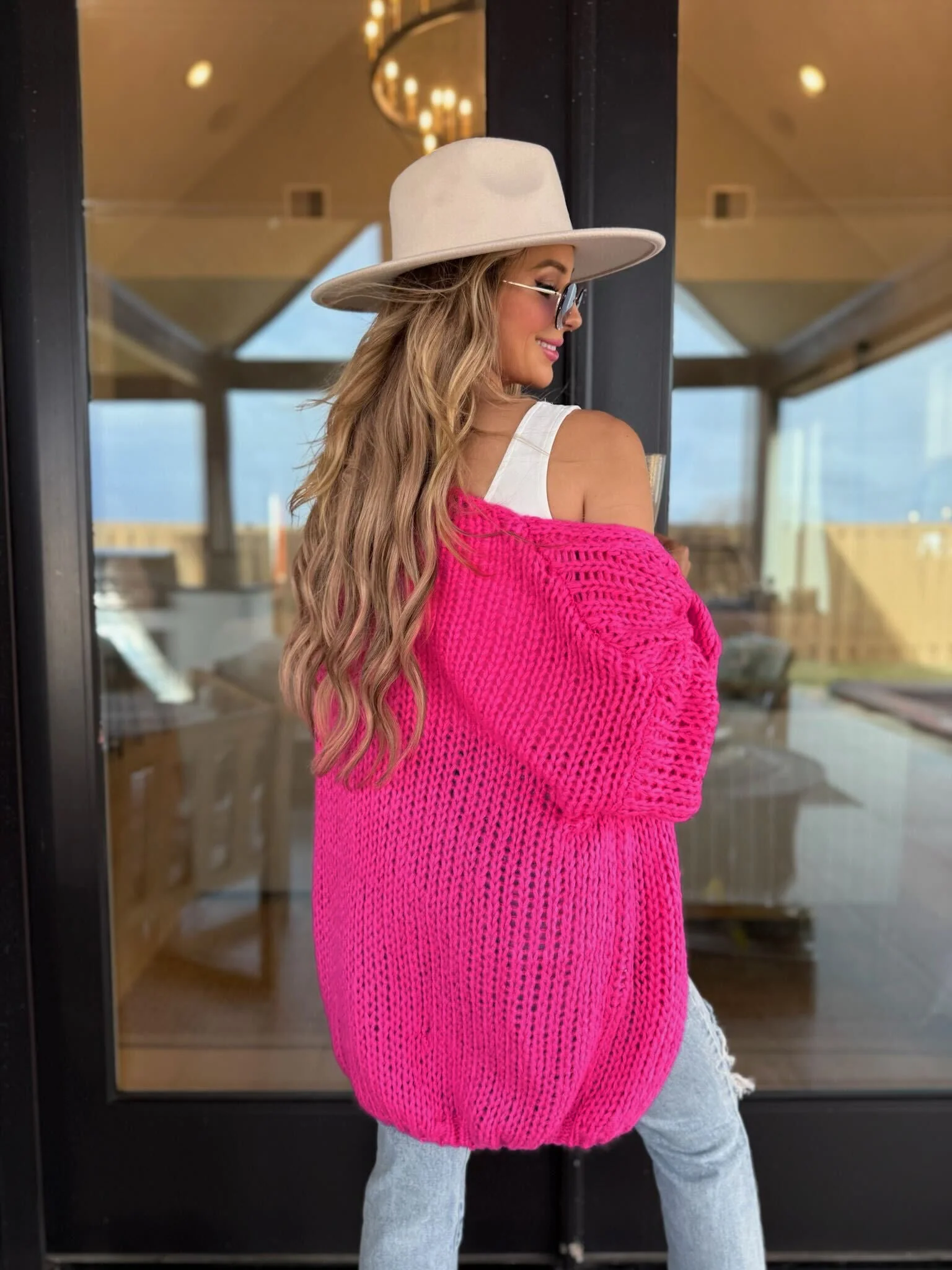 Chunky Pink Open Knit Sweater Cardigan - FINAL SALE - Image 3