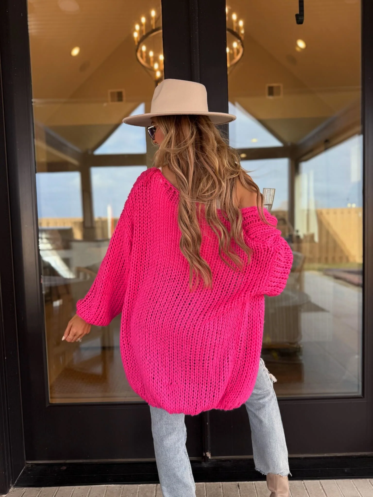 Chunky Pink Open Knit Sweater Cardigan - FINAL SALE - Image 4