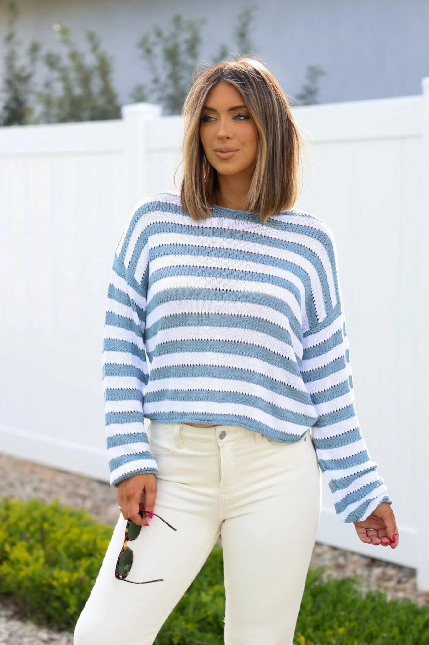 Cloud Grey and White Striped Sweater - FINAL SALE