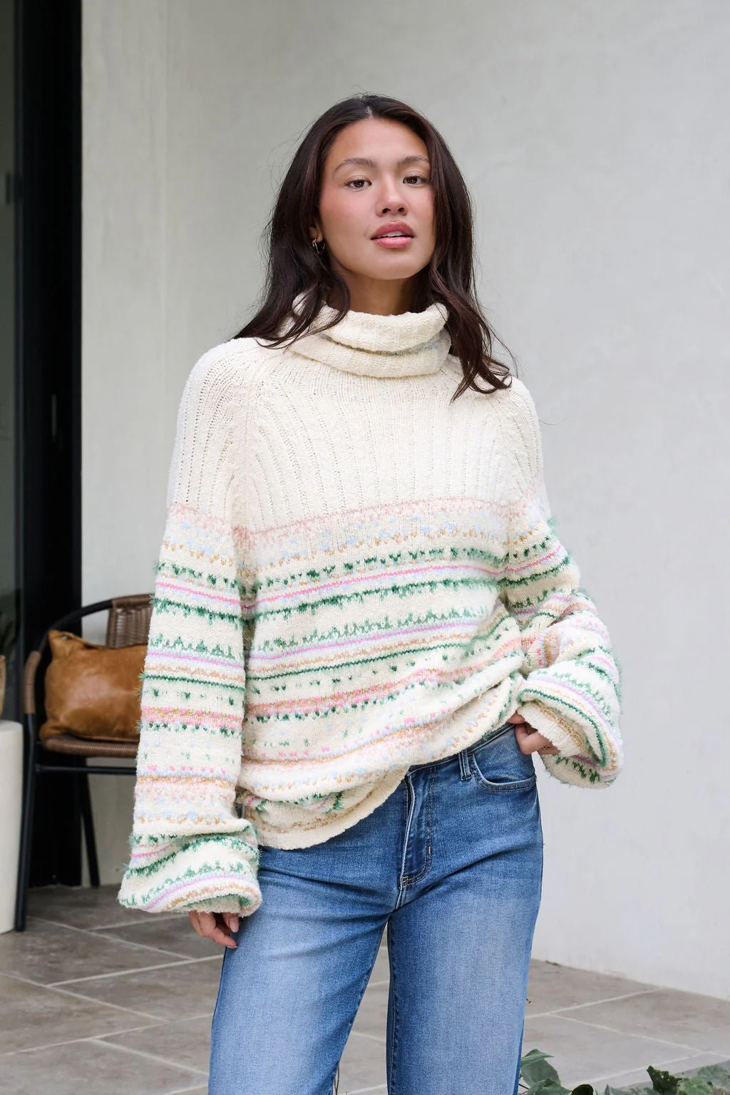 Cozy Cream Turtleneck Striped Sweater - FINAL SALE