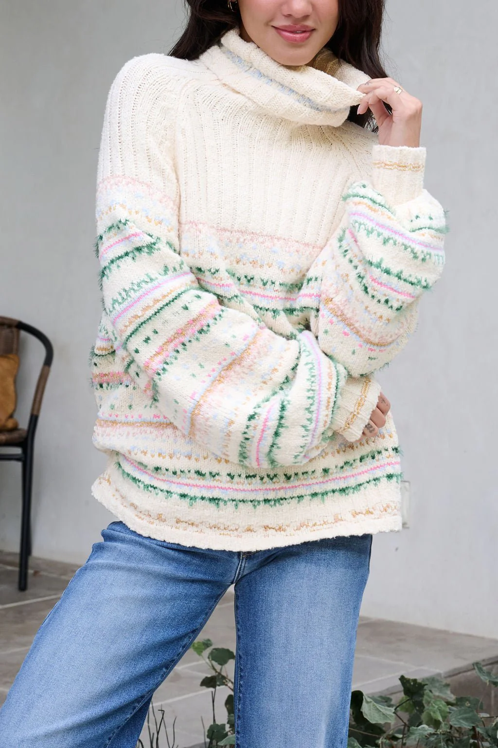 Cozy Cream Turtleneck Striped Sweater - FINAL SALE - Image 10