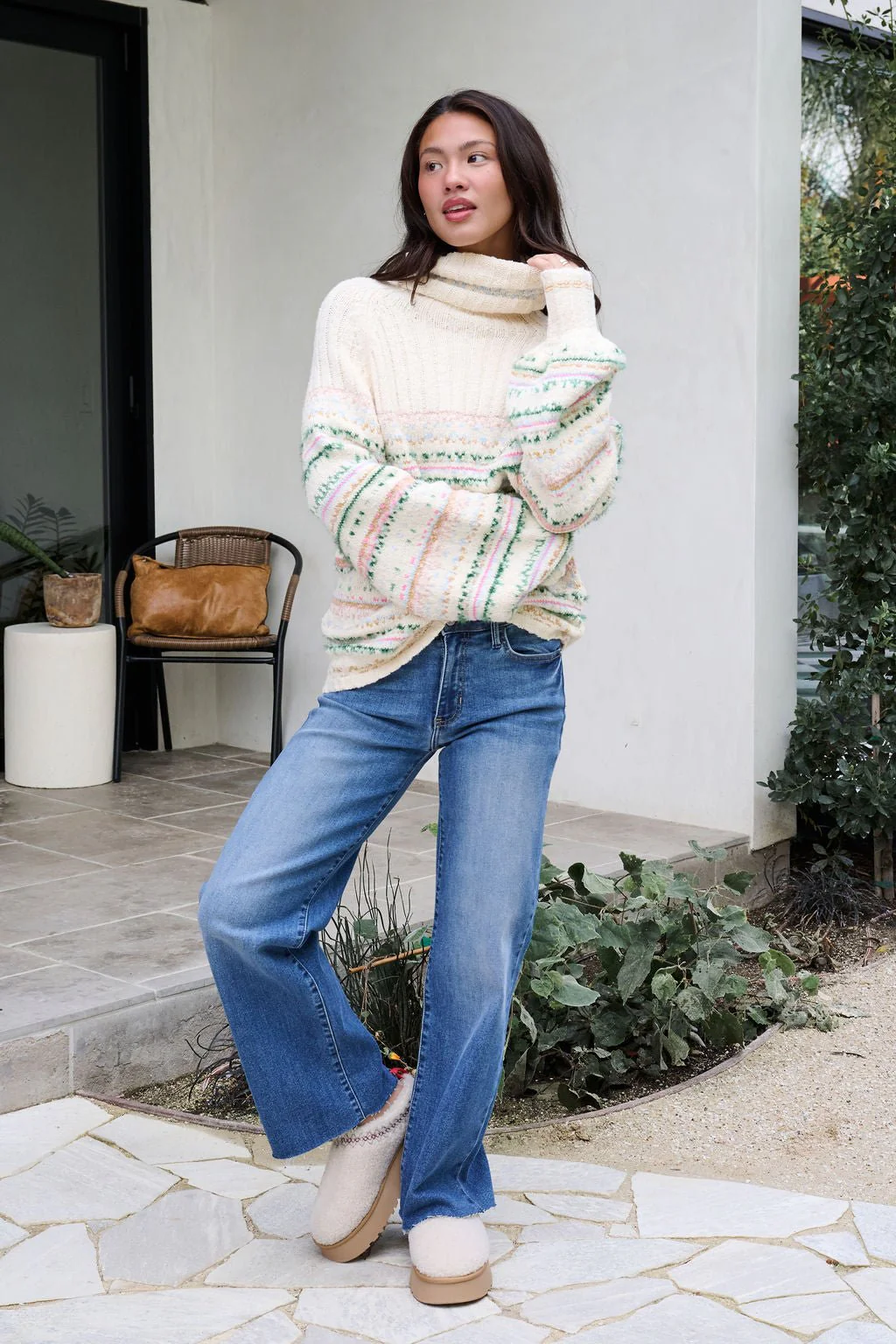 Cozy Cream Turtleneck Striped Sweater - FINAL SALE - Image 2