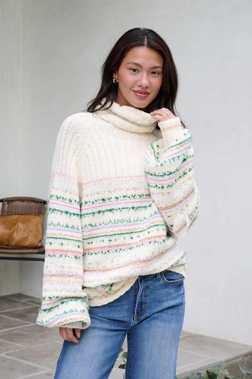 Cozy Cream Turtleneck Striped Sweater - FINAL SALE - Image 3