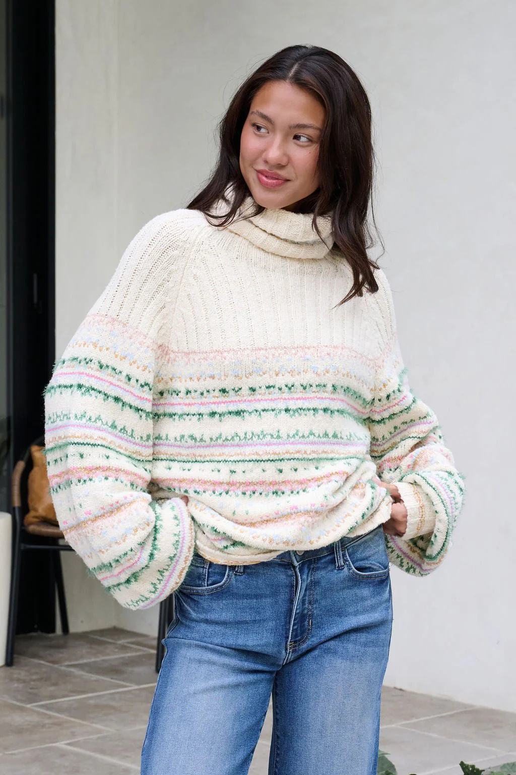 Cozy Cream Turtleneck Striped Sweater - FINAL SALE - Image 5