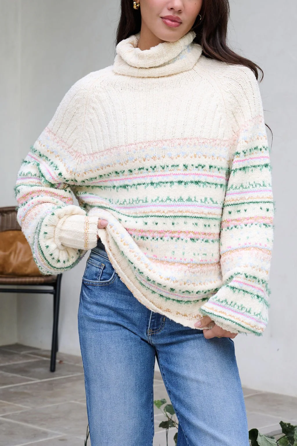 Cozy Cream Turtleneck Striped Sweater - FINAL SALE - Image 7
