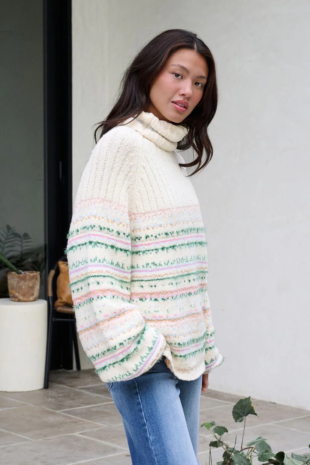 Cozy Cream Turtleneck Striped Sweater - FINAL SALE - Image 8