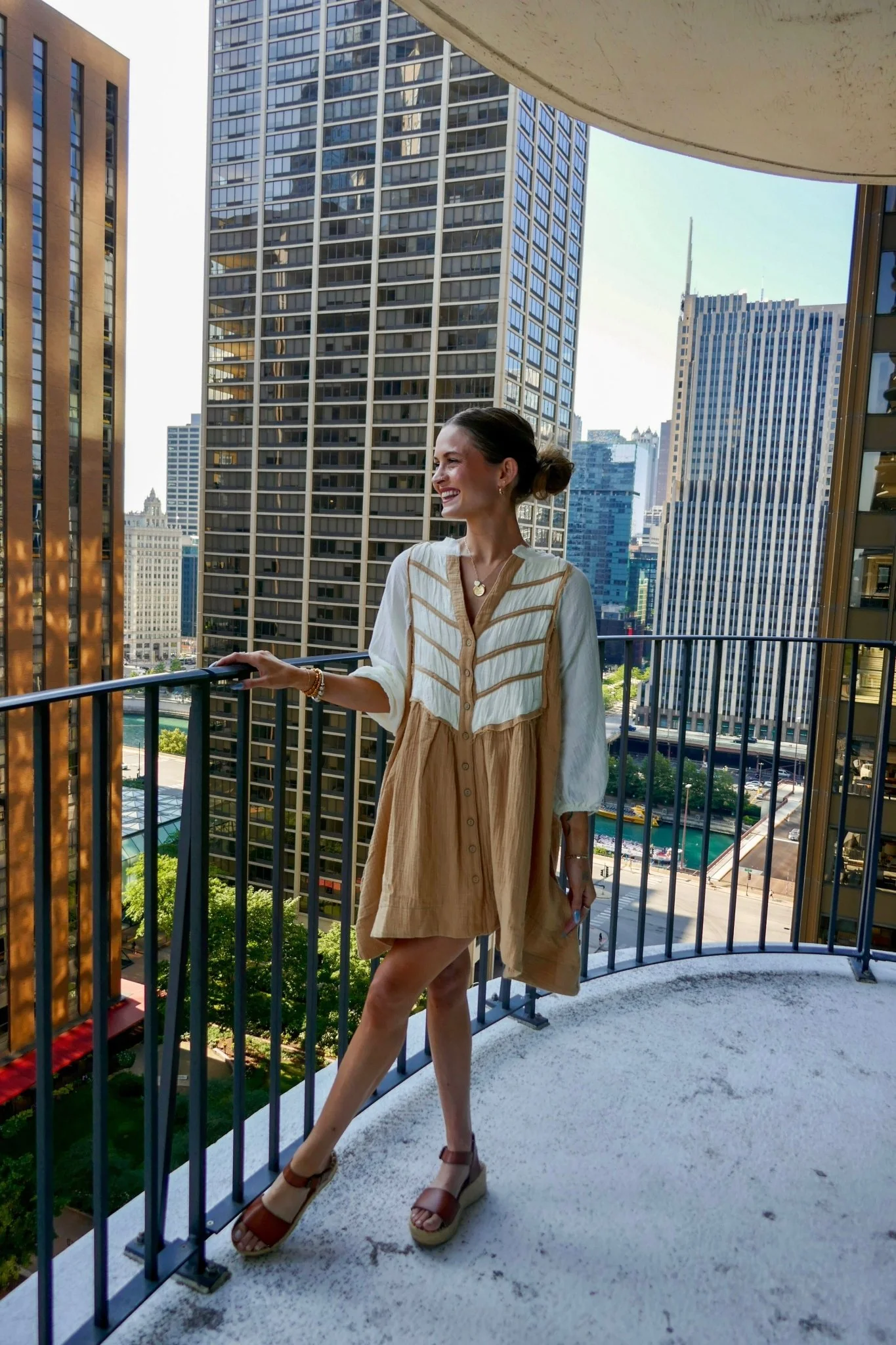 Cream Color Block Tunic Dress - Image 4