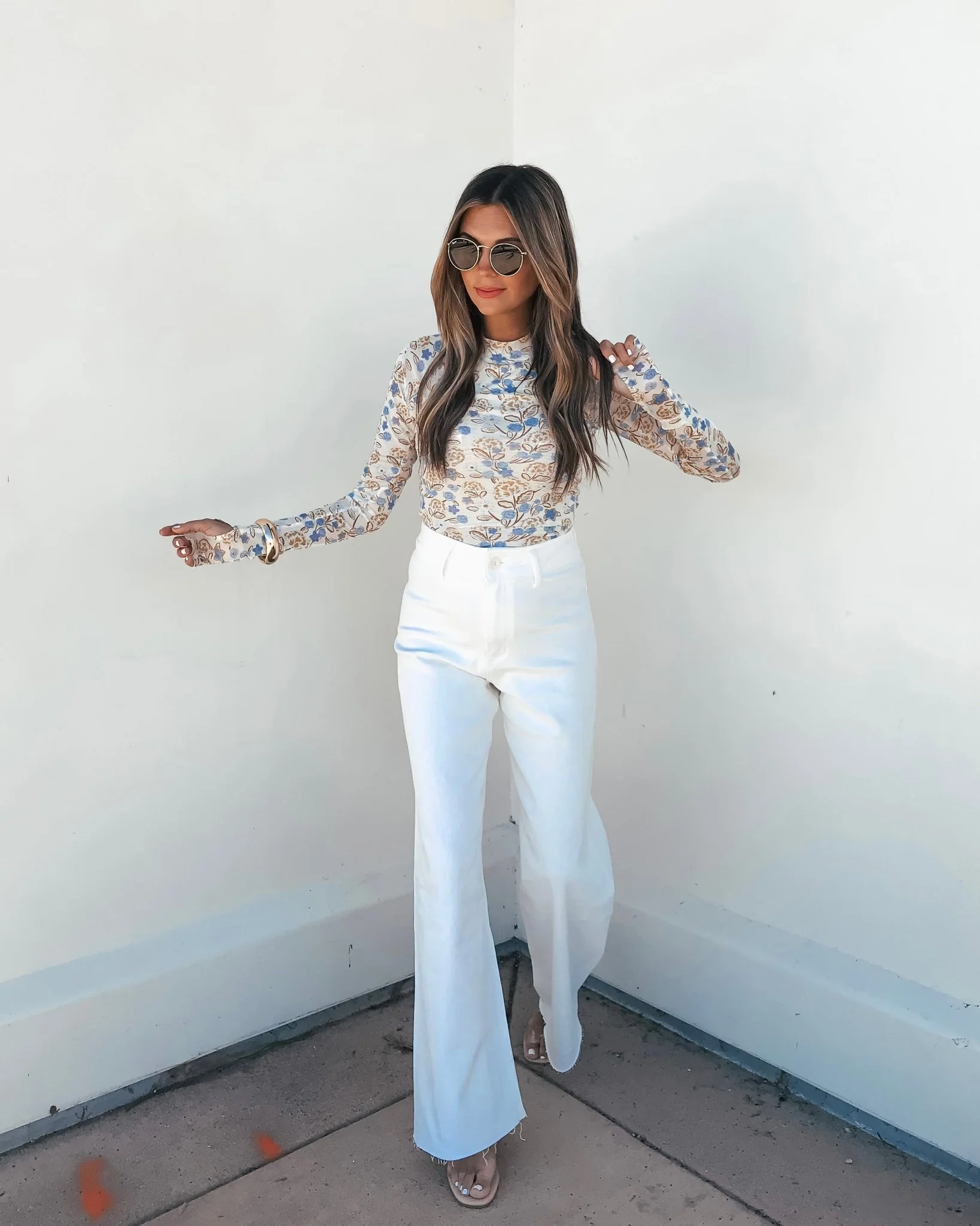 Cream Floral Mesh Top - Image 2