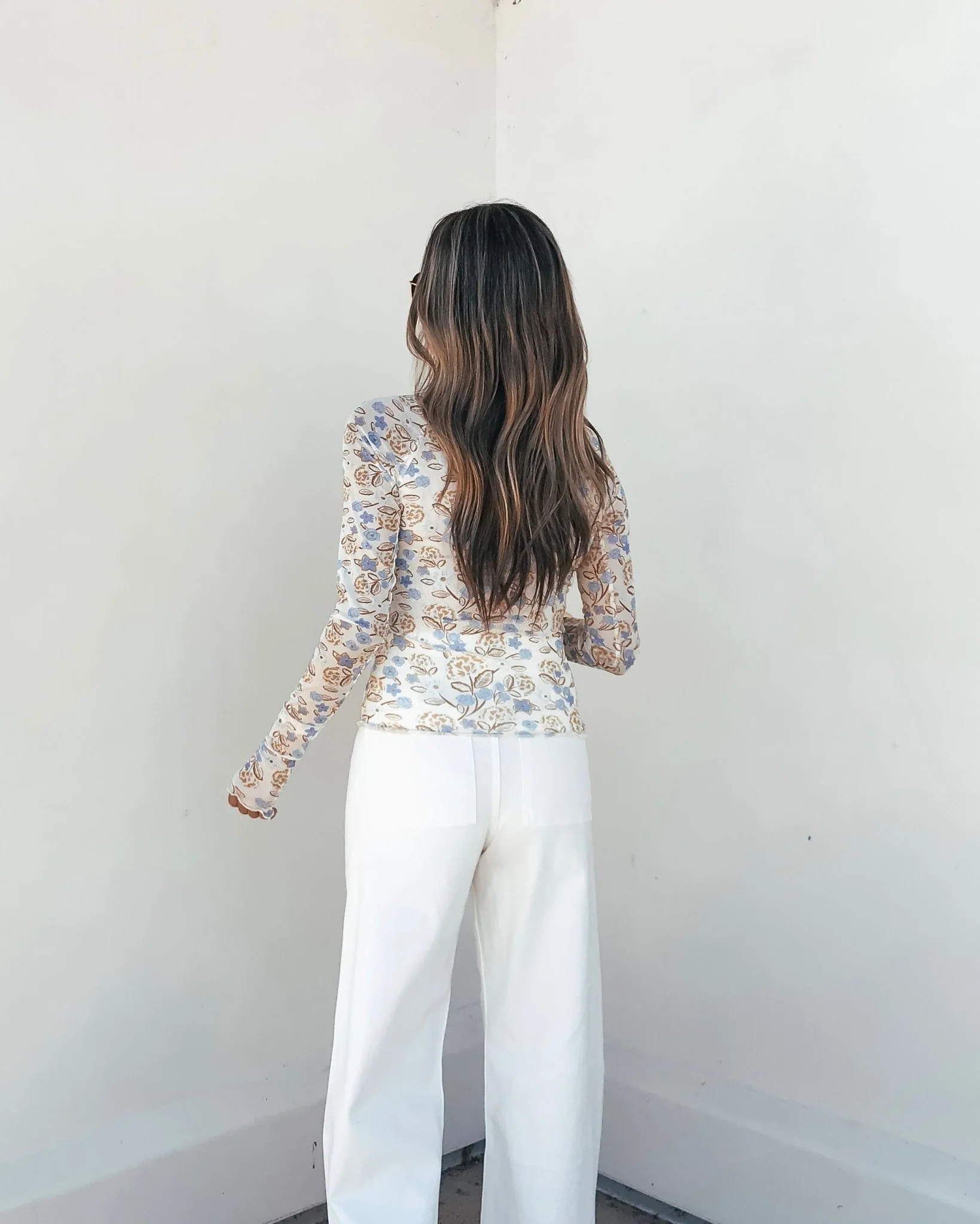 Cream Floral Mesh Top - Image 4