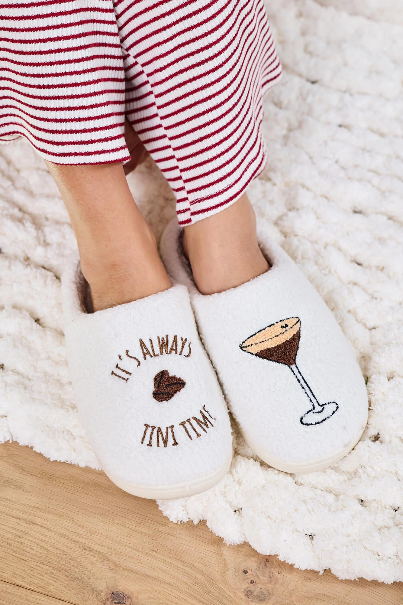 Cream Martini Plush Slippers-FINAL SALE - Image 2