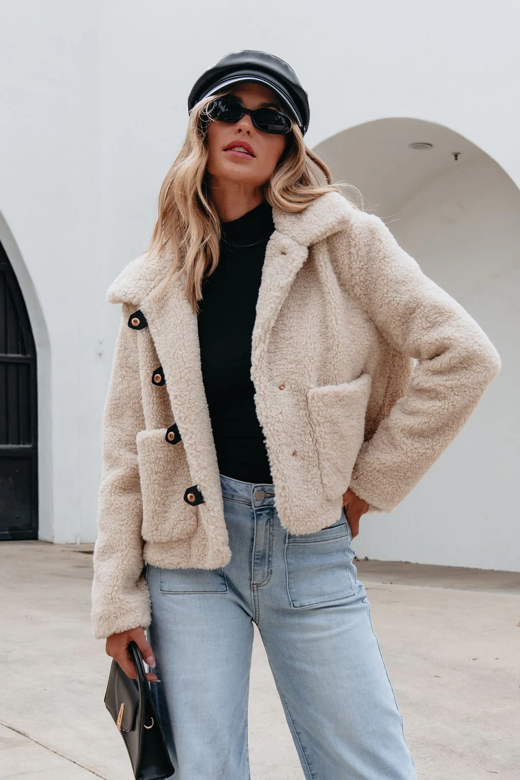 Cream Sherpa Button Up Jacket-FINAL SALE