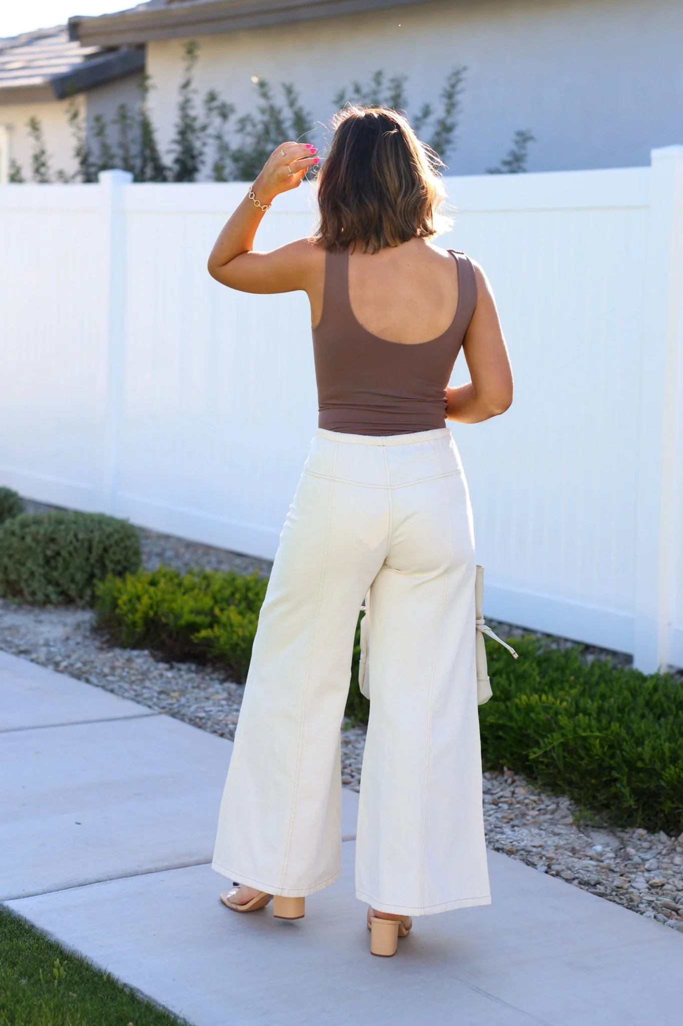 Cream Wide Leg Drawstring Pants - Image 4