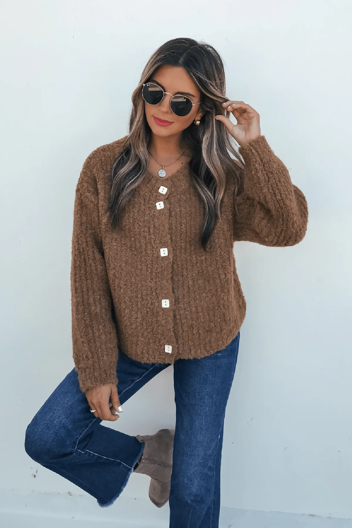 Dark Amber Plush Button Down Cardigan - FINAL SALE