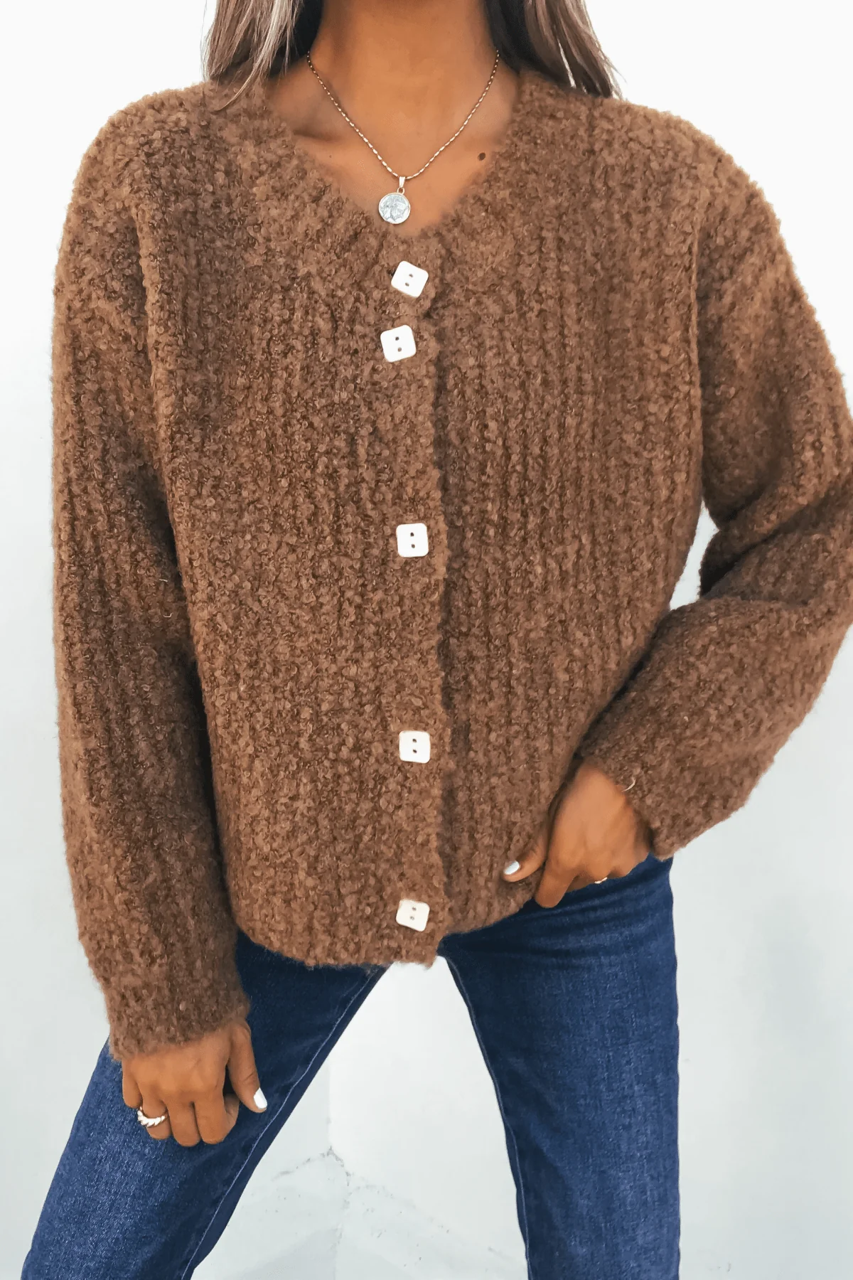 Dark Amber Plush Button Down Cardigan - FINAL SALE - Image 3