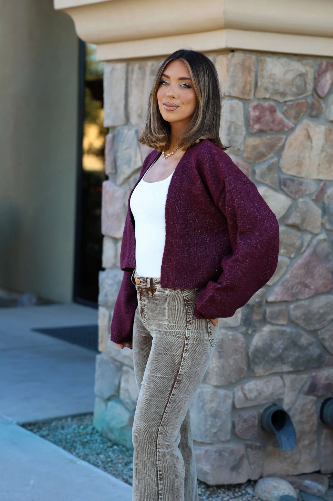 Dark Cherry Open Front Cardigan - FINAL SALE - Image 4