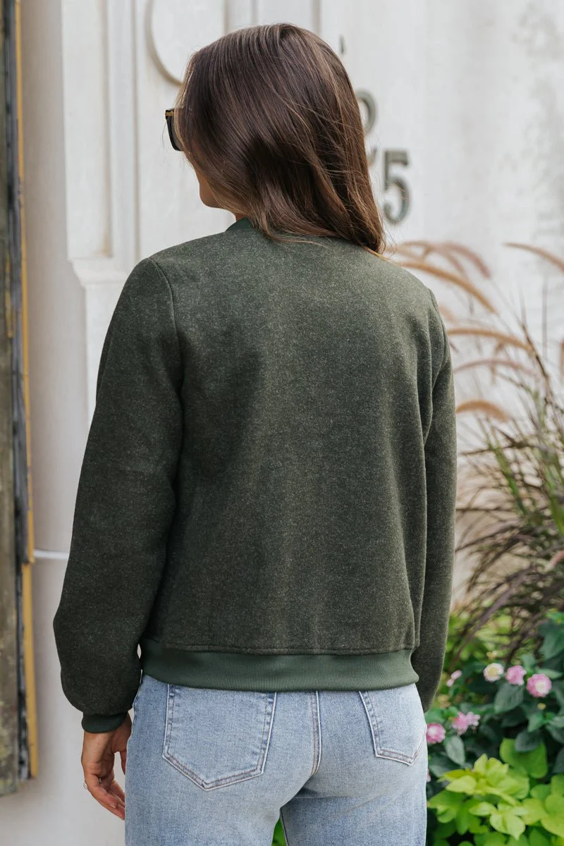 Dark Olive Contrast Bomber Jacket - FINAL SALE - Image 12