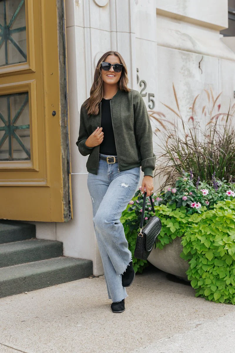 Dark Olive Contrast Bomber Jacket - FINAL SALE - Image 6