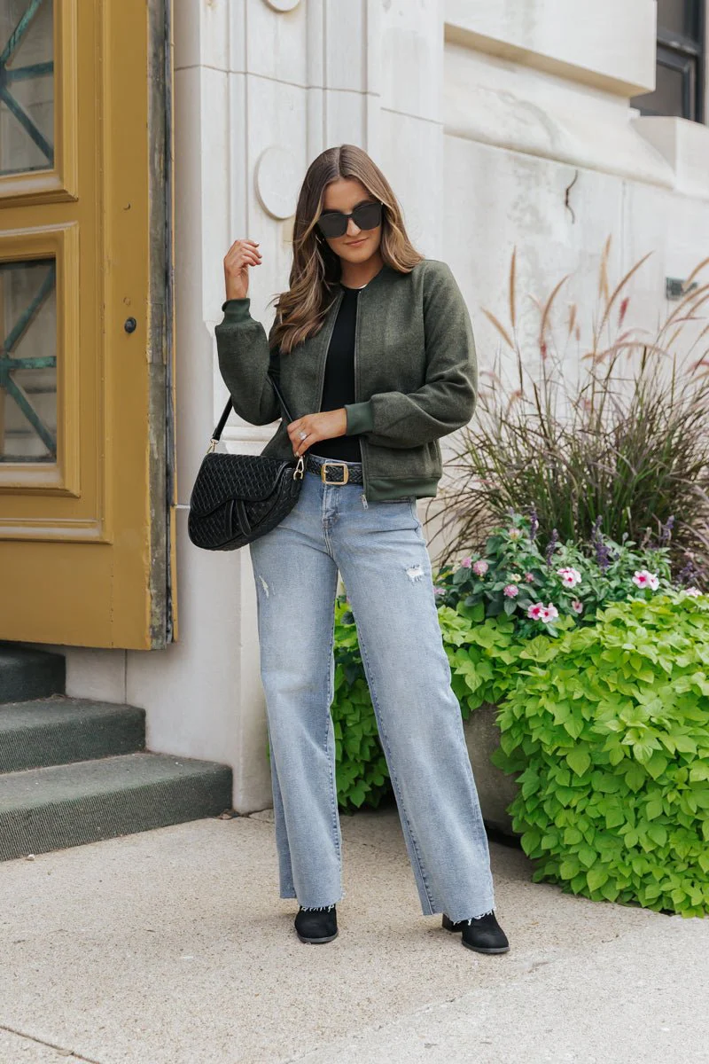 Dark Olive Contrast Bomber Jacket - FINAL SALE - Image 7