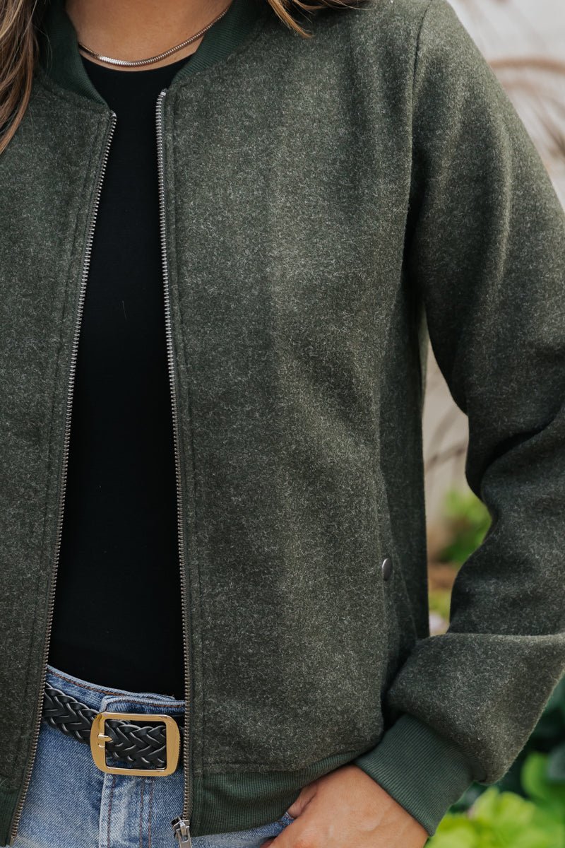 Dark Olive Contrast Bomber Jacket - FINAL SALE - Image 9