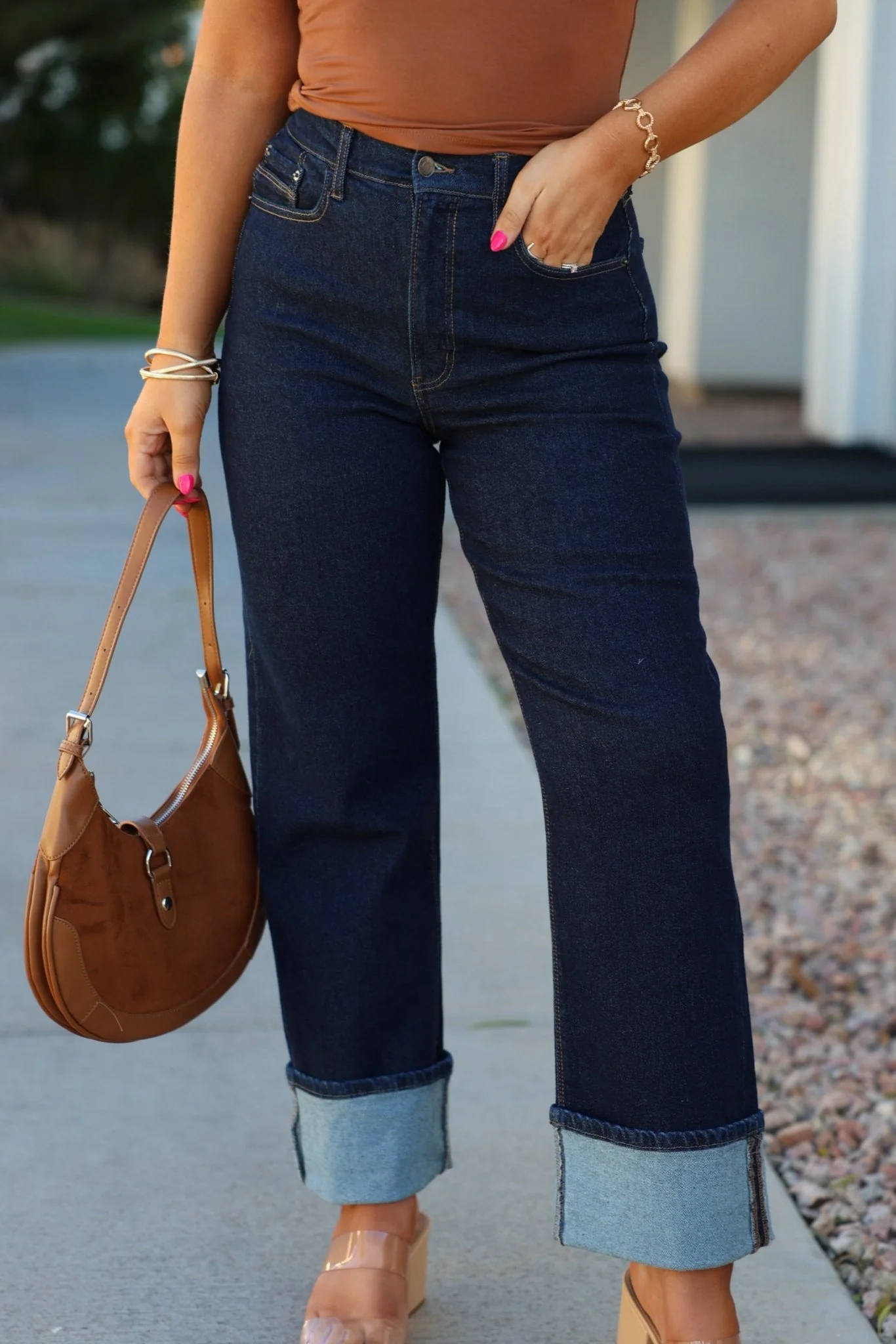 Dark Wash High Rise Cuffed Dad Jeans